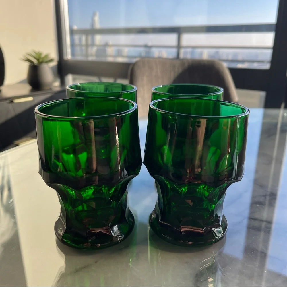 Vintage Emerald Green MCM Tumbler Glasses Excellent Condition Set 4